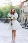 Summer Short Wedding Dress With Puffy Pearls Sleeves 234241159