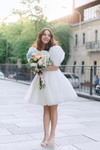Summer Short Wedding Dress With Puffy Pearls Sleeves