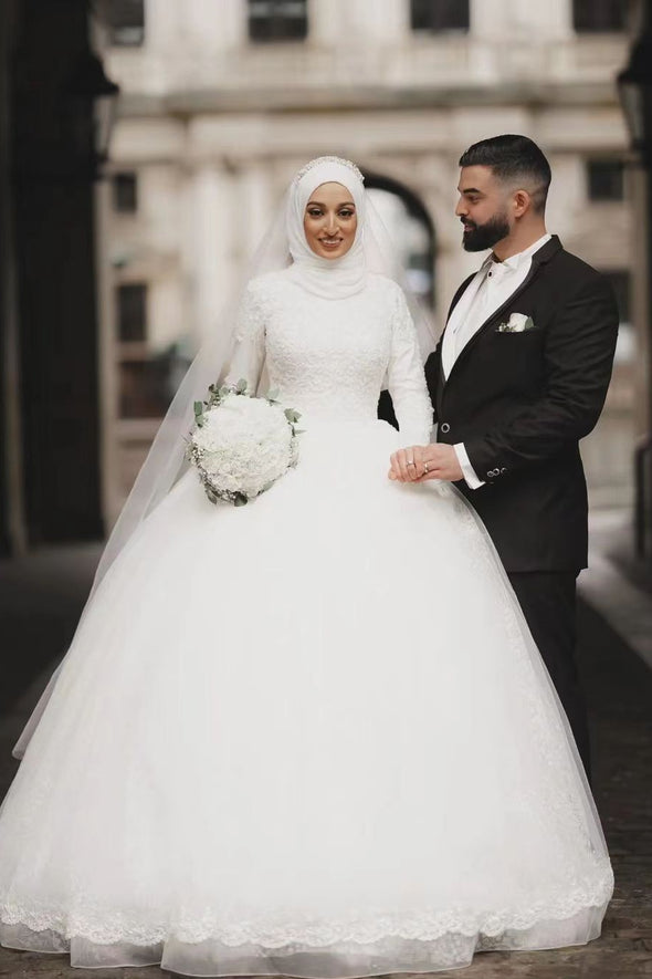 Tulle Ball Gown Islamic Luxury Muslim Wedding Dresses