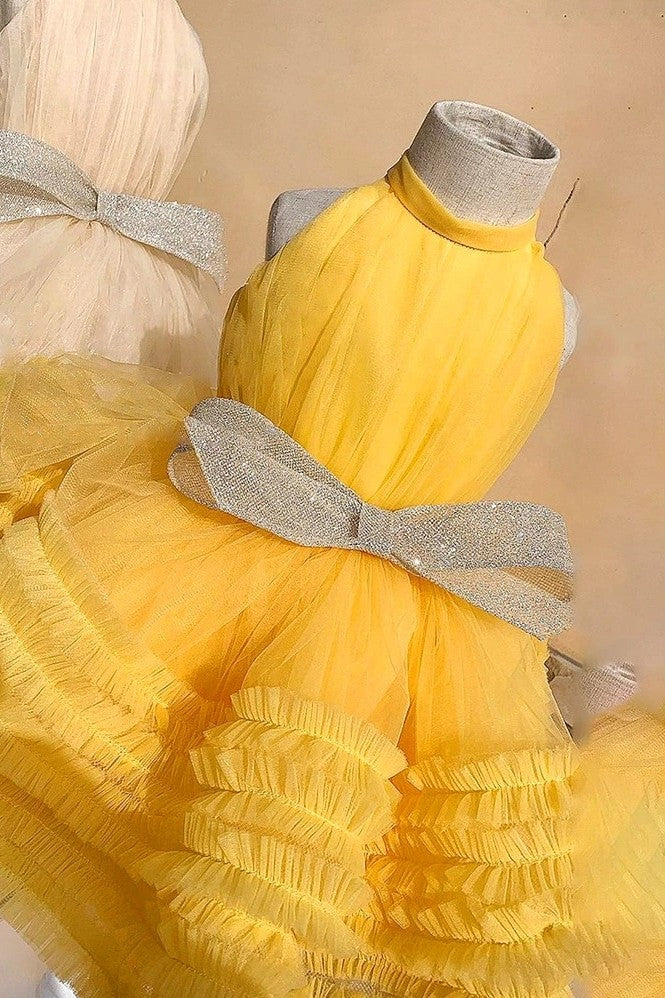 yellow baby dress Yellow Baby Bow Puffy Flower Girl Dresses