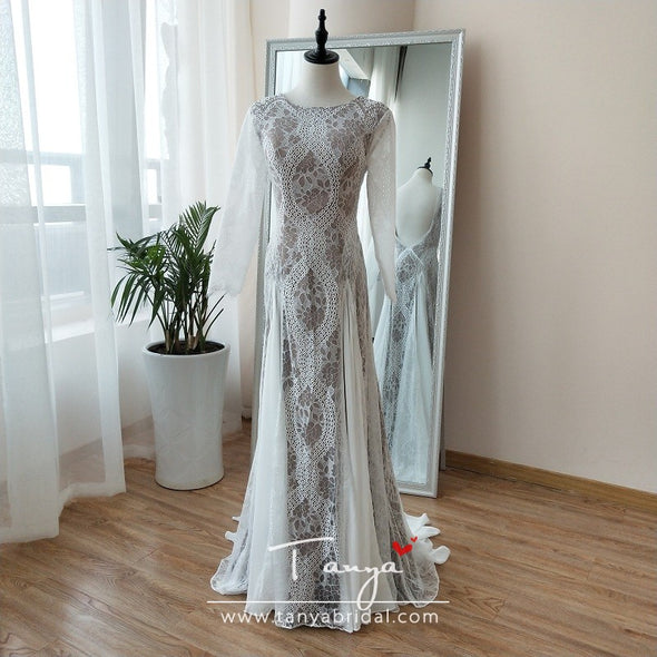 Lace Bohemian Wedding Dress Long Sleeves