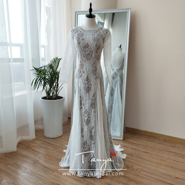 Lace Bohemian Wedding Dress Long Sleeves