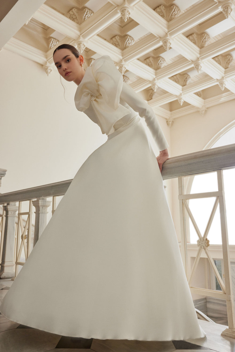 long sleeve satin ivory dress Simple Satin Long Sleeves Modest Wedding Dresses Spring Ivory Bridal Gown US16 / Ivory