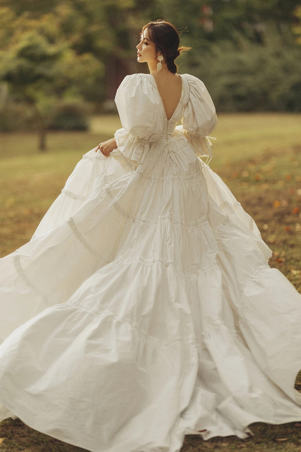 Taffeta A Line Wedding Dresses Short Puff Sleeve ZW703