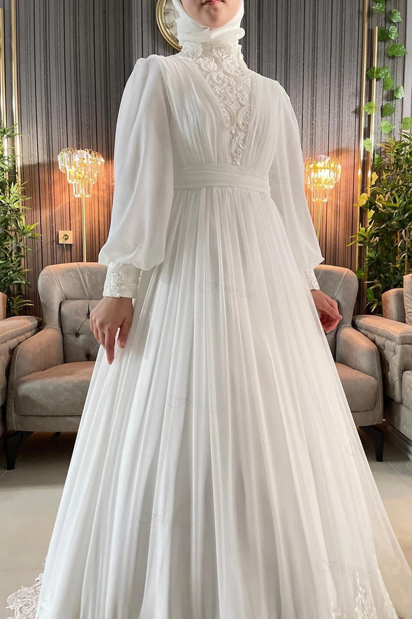 Elegant Lace Muslim Wedding Dresses Dubai Arabic