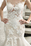 Mermaid Floral Rose Lace Champagne Lining Wedding Bridal Dress