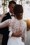 Long Sleeve A Line Wedding Dresses Leaf Lace Boho Bridal Gowns ZW729