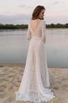Long Sleeve Unique Lace A Line Wedding Dresses Chic DW699