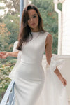 Pearls Puffed Sleeve Wedding Jacket Short Sleeve Long Cape DJ146