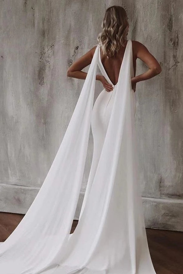 Simple Plain Crepe Mermaid Wedding Dress