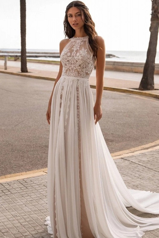 Charming Lace Bohemian Wedding Dress Sleeveless Sweep Train TANYA BRIDAL Charming Lace Bohemian Wedding Dress Sleeveless Sweep Train TANYA BRIDAL