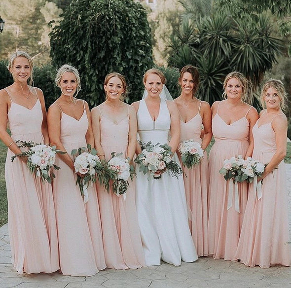 Modest Long Bridesmaid Dress A Line Chiffon Wedding Party Gown