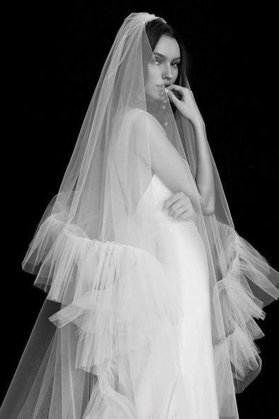 Romantic Long Ruffles Wedding Veil Cover Face Two Layers