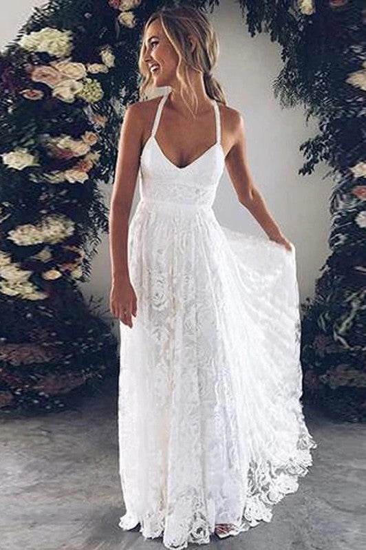 Rose Lace Cross Back A Line Bohemian Wedding Dress