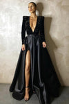 Sexy Deep V Elegant Evening Dresses With Long Sleeve