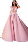 Pink V Neck Ball Gown Prom Dress Formal Evening Gown