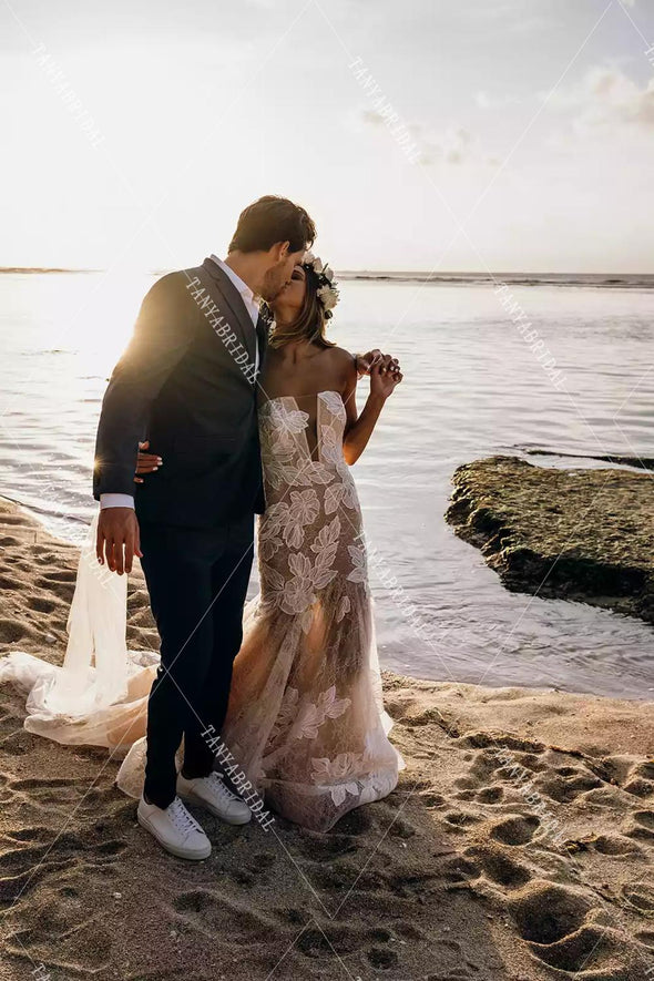 Nude Lining Lace Wedding Dresses Mermaid DW431