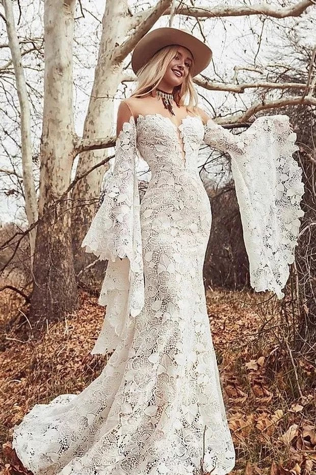 Vintage Crochet Lace Mermaid Wedding Dress - Vintage Crochet Lace Mermaid Wedding Dress -