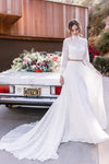 Two Pieces Lace High Collar Cross Back A Line Wedding Dress