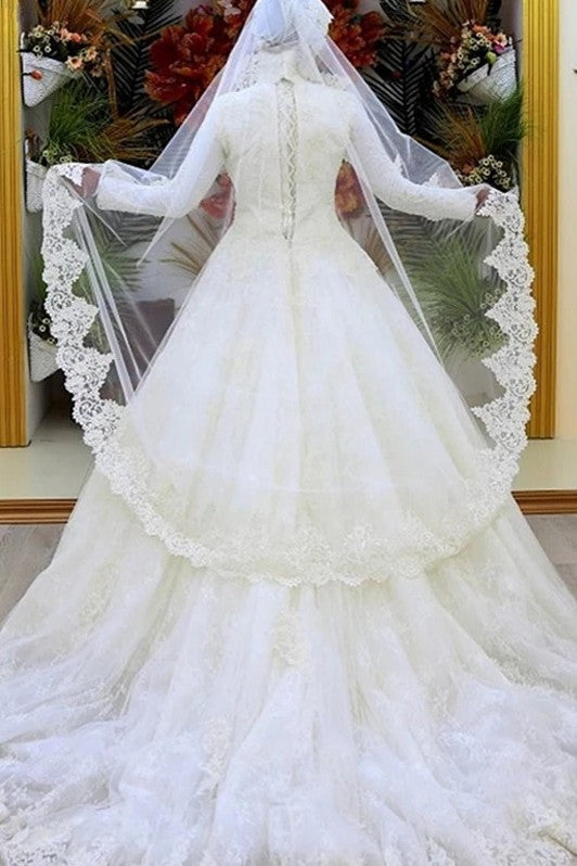 Vestidos De Novia Muslim Lace Wedding Dress Vintage Long Sleeves