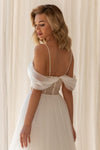 Romantic A Line Tulle Beads Sexy Back Long Wedding Dress G4068