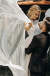 Bohemian Long Flare Sleeves Chiffon Lace Wedding Dress With Beadings