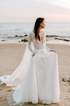 Long Sleeves V Neck Backless Lace A Line Wedding Bridal Dress