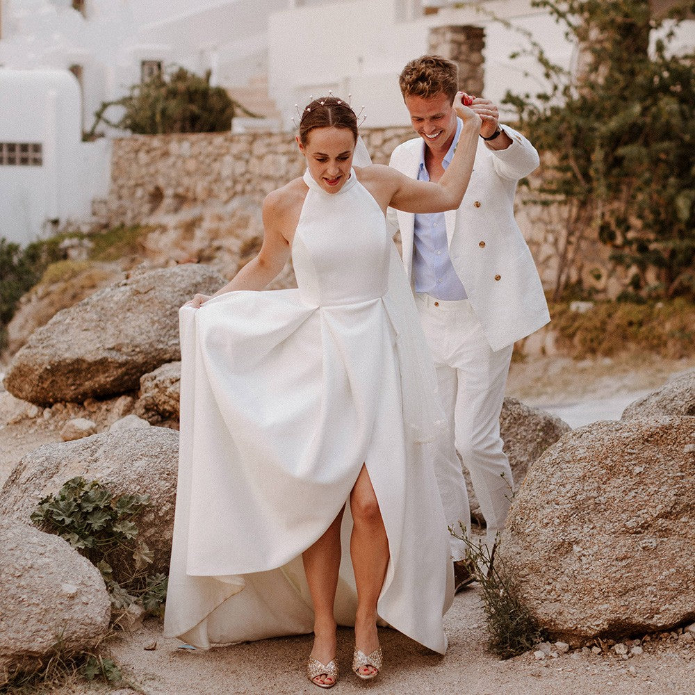 Open Back A Line Bridal Gowns Split Front Boho Noivas ZW379 TANYA BRIDAL Open Back A Line Bridal Gowns Split Front Boho Noivas ZW379 TANYA BRIDAL