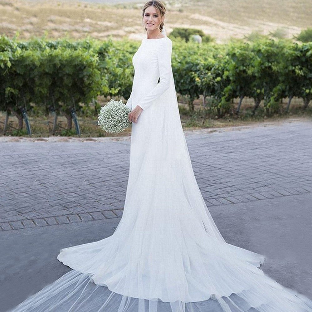 Sheath Wedding Dress Long Sleeve Boat Neckline Backless Buttons Beach Country Wedding Gowns - Sheath Wedding Dress Long Sleeve Boat Neckline Backless Buttons Beach Country Wedding Gowns -
