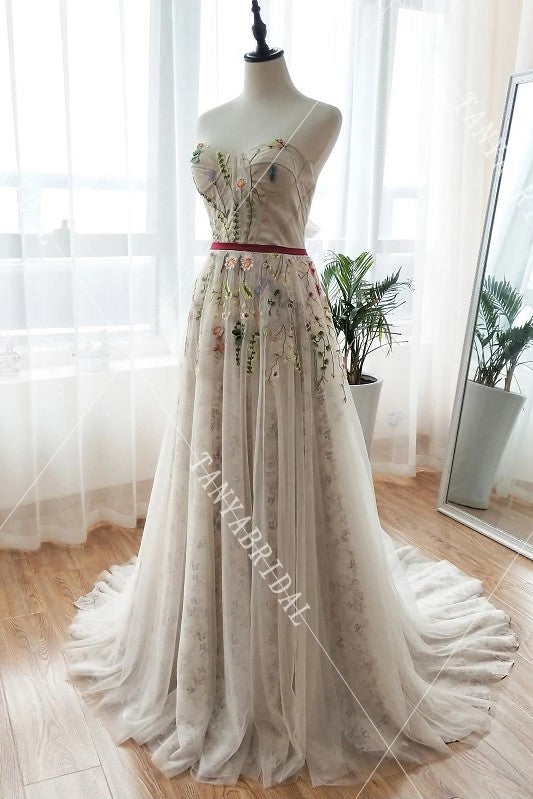 Floral Lace Wedding Dresses Embroidery Outdoor Vestido De Noiva
