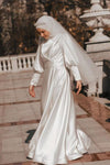 Modest A Line Long Arabic Wedding Dress Muslim