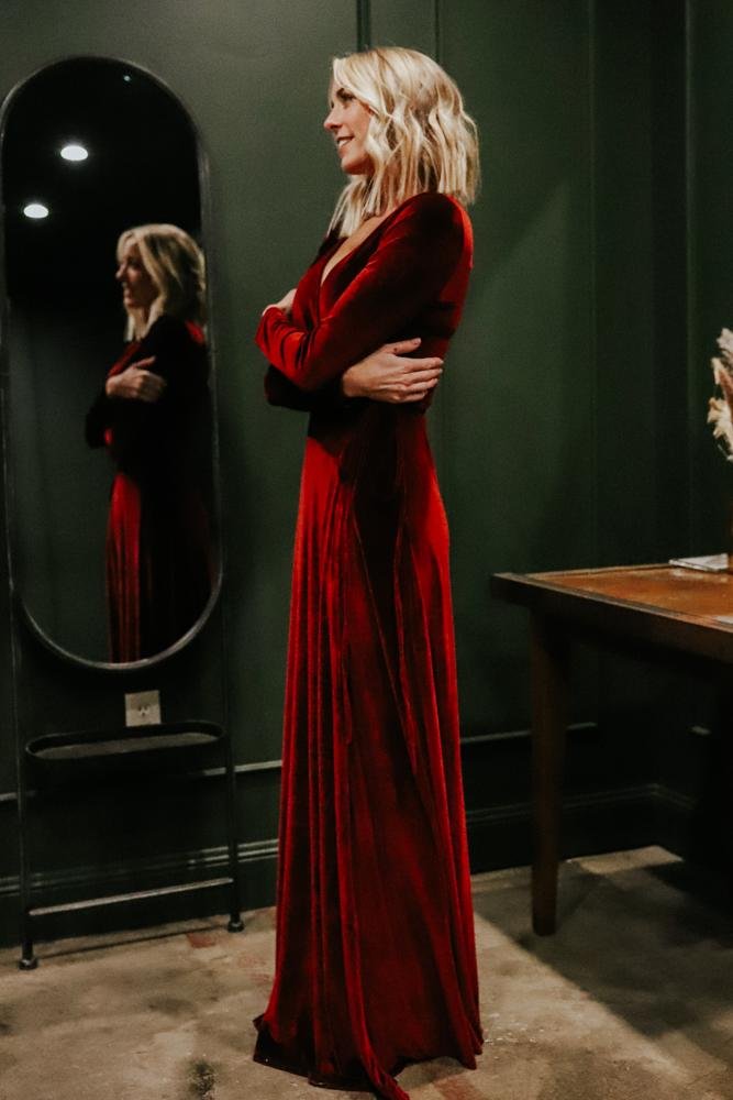 red velvet dresses for women Dark Red A Line Velvet Long Evening Dress V Neck – TANYA BRIDAL