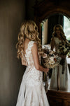 Bohemian Sheath Lace Side Split Wedding Dress With Ruffles