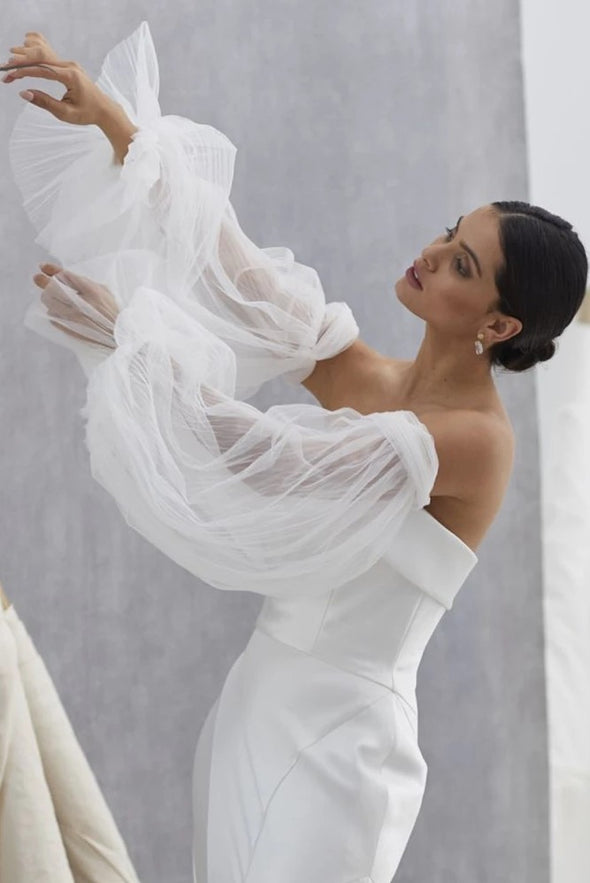 Pleated Tulle Detachable Wedding Sleeves With Floating Cuff  DG193