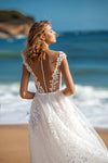 Deep V-Neck A Line Beach Wedding Dresses Leaf Lace  ZW800