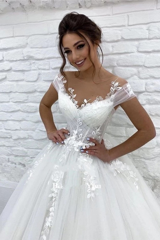 Elegant Tulle Princess Wedding Dress Sheer Neck Vestido De Noiva – TANYA  BRIDAL
