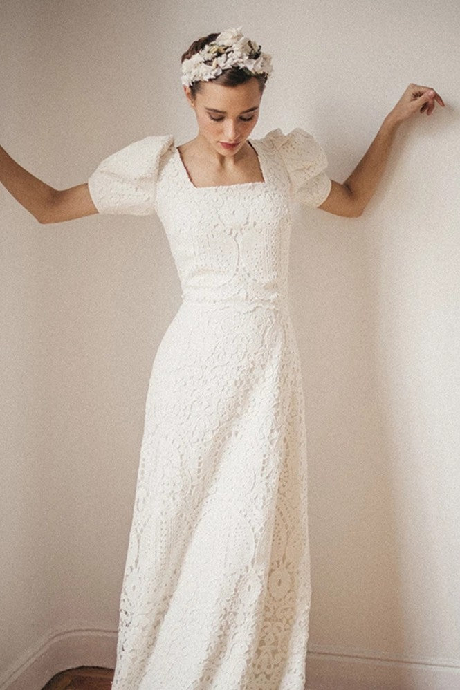 Short Sleeve A Line Lace Wedding Dresses Robe De Soriee ZW831 TANYA BRIDAL Short Sleeve A Line Lace Wedding Dresses Robe De Soriee ZW831 TANYA BRIDAL