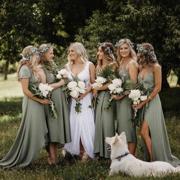 Simple V Neck Green A line Bridesmaid Dresses