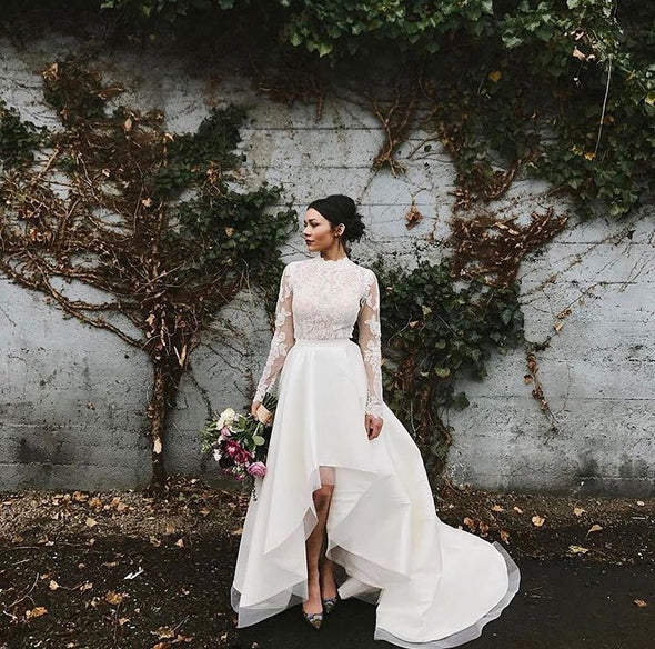 Two Pieces Lace High Low Wedding Dresses TB1447