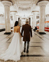 V Neck A Line Tulle Backless Wedding Dresses TB1440