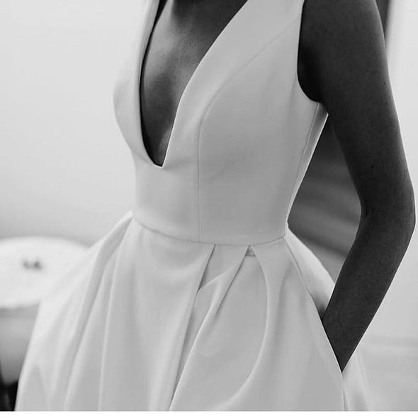 Simple Satin A Line Long Wedding Dresses TB1435