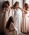 Unique Lace A Line Nude Lining Long Wedding Dresses TB1400