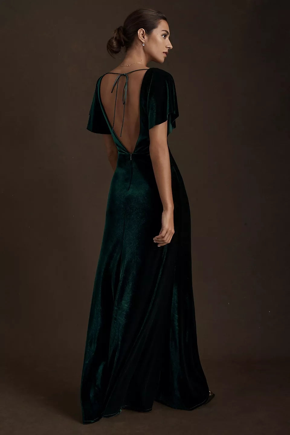 Dark Green Short Flare Sleeves Long Women Formal Evening Party Dress TANYA BRIDAL Dark Green Short Flare Sleeves Long Women Formal Evening Party Dress TANYA BRIDAL