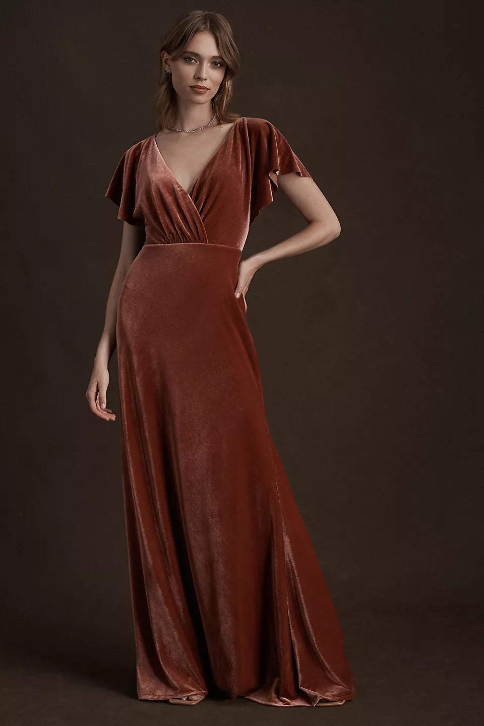 Cinnamon Rose Short Flare Sleeves Long Women Formal Evening Party Dres TANYA BRIDAL Cinnamon Rose Short Flare Sleeves Long Women Formal Evening Party Dres TANYA BRIDAL