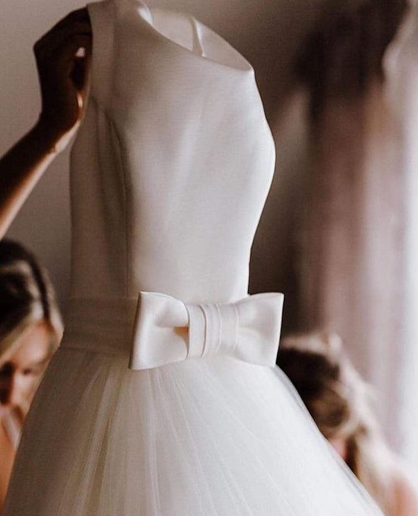 V Back Long Simple A Line Wedding Dress TB1420