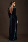 Elegant Green Long Sleeves V Neck Maxi Women Evening Dress
