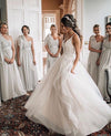 V Neck A Line Long Lace Appliques Wedding Dresses TB1432