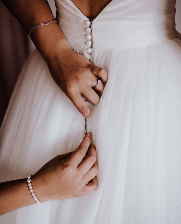 V Back Long Simple A Line Wedding Dress TB1420