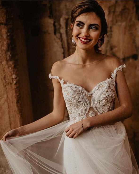 Elegant Tulle Lace Tulle A Line Wedding Dresses  TB1427