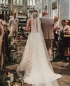 A Line Short Sleeves Lace Wedding Dress V Neck TB1429